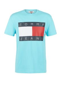 Голубая футболка с логотипом бренда Tommy Jeans