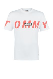 Белая футболка из хлопка с принтом Tommy Jeans