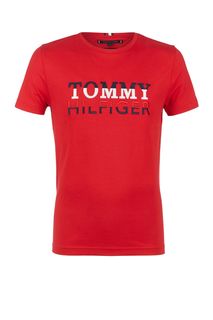 Футболка из хлопка с вышитым логотипом бренда Tommy Hilfiger