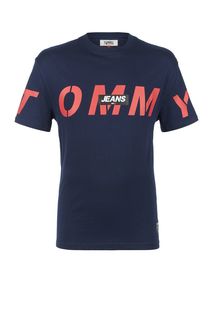 Синяя футболка из хлопка с принтом Tommy Jeans