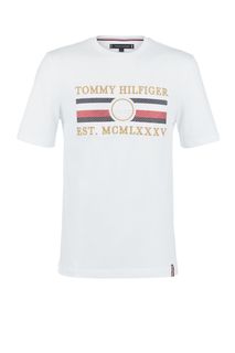 Футболка из хлопка с разноцветной вышивкой Tommy Hilfiger