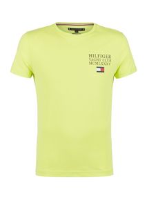Салатовая футболка из хлопка с принтом Tommy Hilfiger