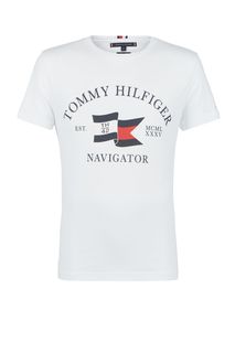 Белая футболка из хлопка с принтом Tommy Hilfiger
