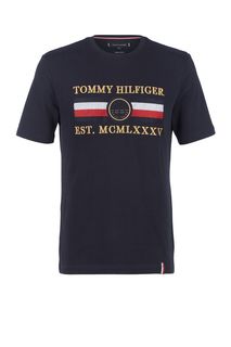 Футболка из хлопка с разноцветной вышивкой Tommy Hilfiger