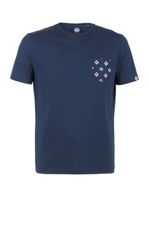 Синяя хлопковая футболка с накладным карманом North Sails