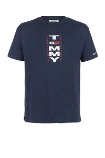 Синяя футболка из хлопка с принтом Tommy Jeans