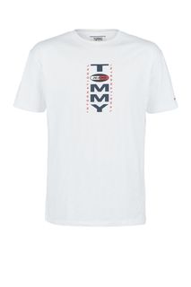 Белая футболка из хлопка с принтом Tommy Jeans