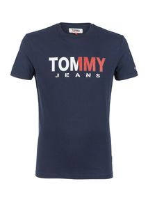 Синяя футболка из хлопка с принтом Tommy Jeans