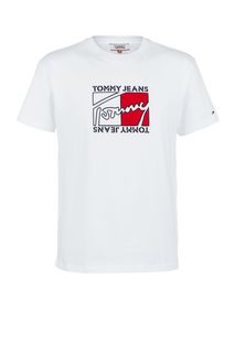 Футболка из хлопка с фактурным принтом Tommy Jeans