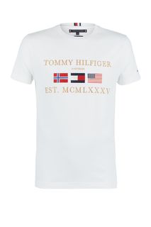 Белая хлопковая футболка с вышивкой Tommy Hilfiger