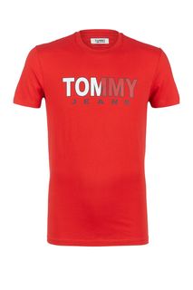 Красная футболка из хлопка с принтом Tommy Jeans