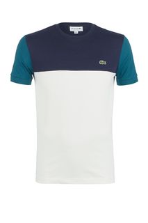 Трехцветная хлопковая футболка с круглым вырезом Lacoste