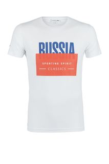 Белая хлопковая футболка с круглым вырезом Lacoste