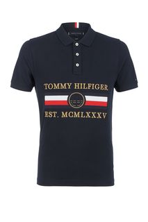 Футболка поло из хлопка с разноцветной вышивкой Tommy Hilfiger