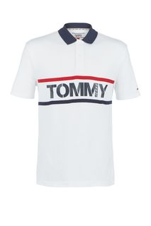 Белая футболка поло с логотипом бренда Tommy Jeans