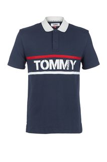 Синяя футболка поло с логотипом бренда Tommy Jeans