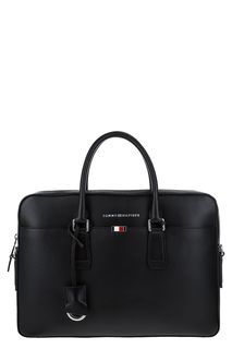 Кожаная сумка черного цвета с широким плечевым ремнем Tommy Hilfiger