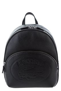 Черный кожаный рюкзак с тиснением Lacoste