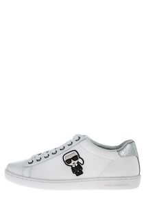 Белые кожаные кеды на шнуровке Karl Lagerfeld