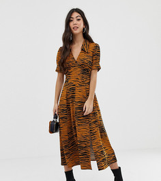 Чайное платье миди со звериным принтом ASOS DESIGN Petite-Мульти