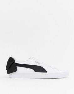 Белые кроссовки с черным бантом Puma Basket-Черный