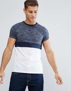 Темно-синяя футболка колор блок с отворотами на рукавах ASOS-Темно-синий
