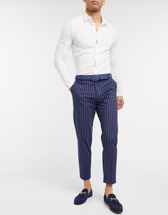 Синие суженные книзу брюки в полоску Burton Menswear-Синий