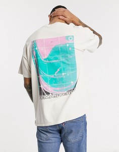 Белая oversized-футболка с принтом New Look-Светло-бежевый