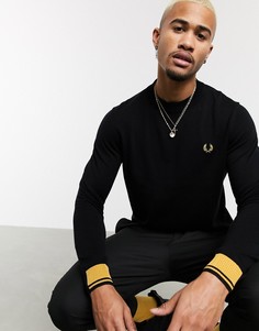 Черный джемпер с круглым вырезом и контрастной отделкой Fred Perry