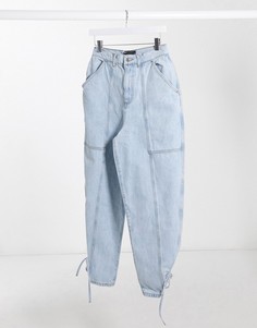 Светлые джинсы бойфренда с завышенной талией и завязками ASOS DESIGN-Синий