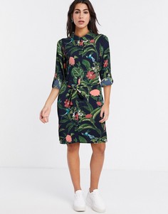 Темно-синее платье-рубашка с завязкой Vero Moda-Темно-синий