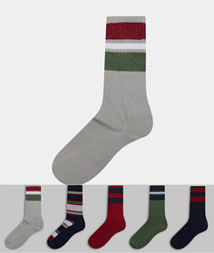 Набор из 5 пар спортивных носков с полосами ASOS DESIGN-Мульти