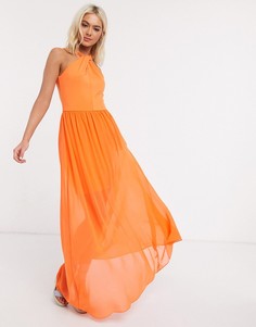 Оранжевое платье макси с перекрутом и халтером French Connection-Оранжевый