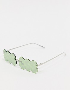 Зеленые очки со стразами и стеклами в форме символов доллара ASOS DESIGN-Серебряный