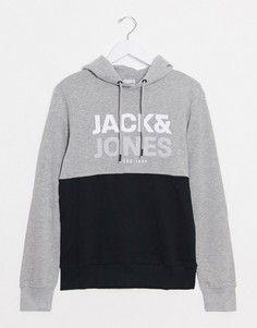 Худи без застежки со вставками Jack & Jones-Серый