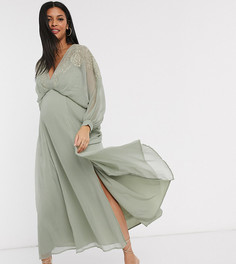Платье макси из жатого шифона с вышивкой ASOS DESIGN Maternity-Мульти