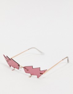 Модные очки с розовыми стеклами в форме молний и подвесками из стразов ASOS DESIGN-Золотой