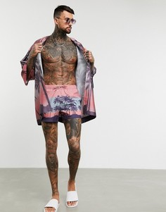 Шорты для плавания от комплекта с пальмовым принтом ASOS DESIGN-Розовый