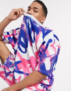 Длинная футболка в стиле oversized от комплекта с принтом ASOS DESIGN-Белый