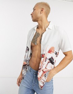 Рубашка классического кроя из вискозы с принтом рыб ASOS DESIGN-Синий