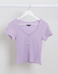 Лавандовая футболка в полоску на пуговицах с овальным вырезом Brave Soul-Фиолетовый