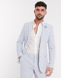 Пиджак скинни из жатой ткани в голубую клетку ASOS DESIGN wedding-Синий