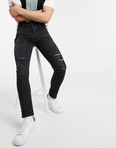 Черные джинсы скинни с рваной отделкой Topman-Черный