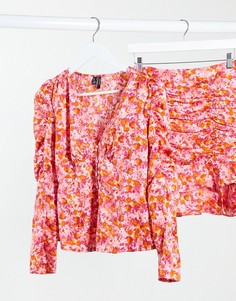 Розовая блузка с пышными рукавами и цветочным принтом Vero Moda-Мульти