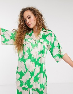 Зеленая атласная рубашка с принтом от комплекта Topshop Boutique-Зеленый