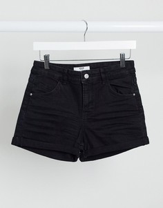 Черные джинсовые шорты с отворотами Bershka-Черный