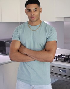 Зеленая футболка с отворотами на рукавах Topman-Зеленый