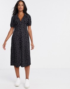 Чайное платье миди в горошек ASOS DESIGN-Черный