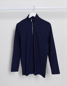 Темно-синий фактурный свитшот с короткой молнией Topman