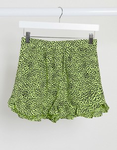 Шорты лаймового цвета с анималистичным принтом Topshop-Мульти